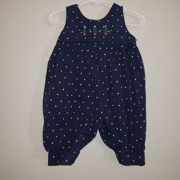HEARTSTRINGS BABY NAVY WHITE POLKA DOT CHRISTMAS ROMPER SIZE 3-6 MONTHS - Picture 1 of 5
